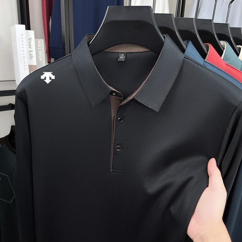 Men s Polo Shirt High Quality Lapel Exquisite Print Long Sleeve T-Shirt Wrinkle Resistant Business Menswear XXXL