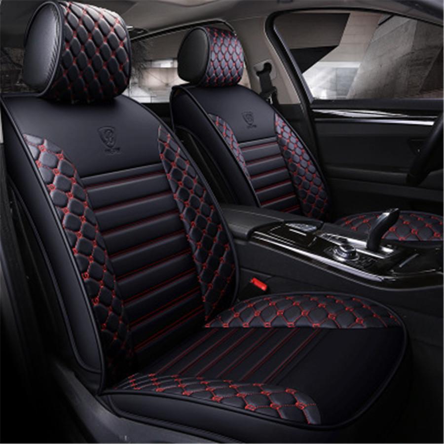 Black Red Wear-resistant PU Leather Full Set Car Seat Covers for 5-seater Vehicles