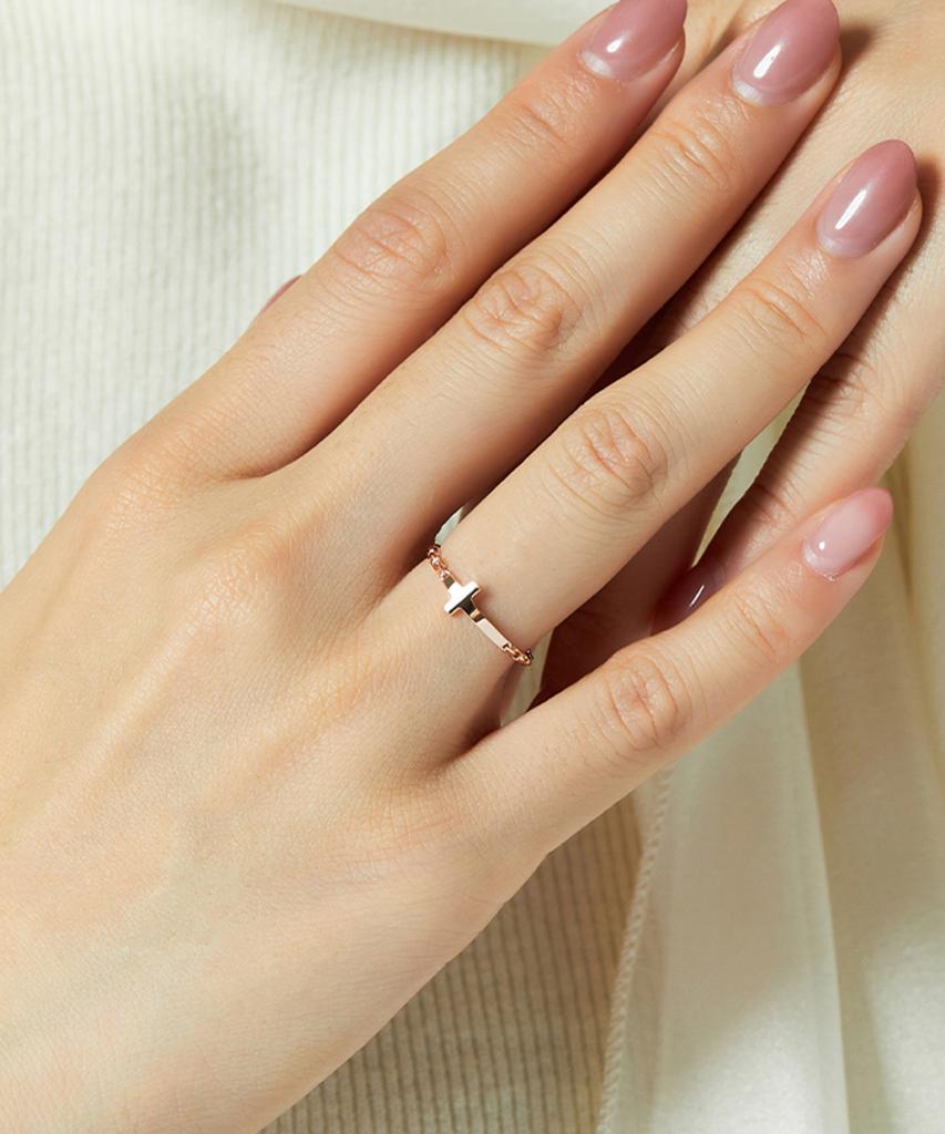 Helene Jewelry 14K 18K Promise Link Cross Miss Ring Gold Ring