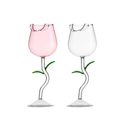 150/280ml Creative Pink Rose Shape Wine Glasses Lead-Free Glass Light Luxury Transparent Goblet Champagne Wine Cup Wedding Party