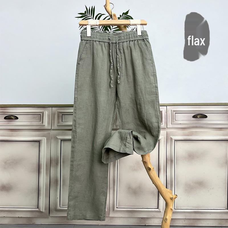Men's Pure Linen Summer Trousers - Loose Fit, Straight Wide-Leg Casual Pants