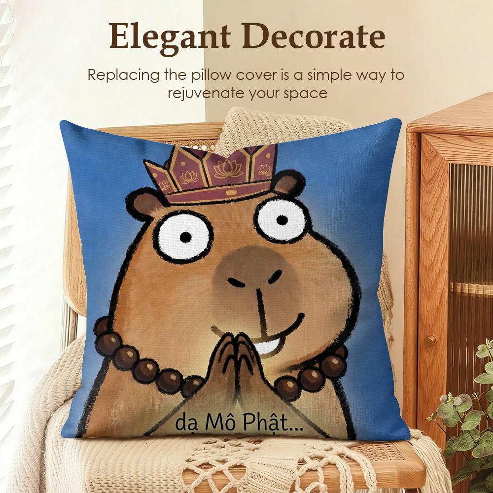 Cute Kicapara Cartoon Cushion Cover Natural Linen Organic Fabric Double-Sided Printing Sofa Home Decor Gift Pillow Case