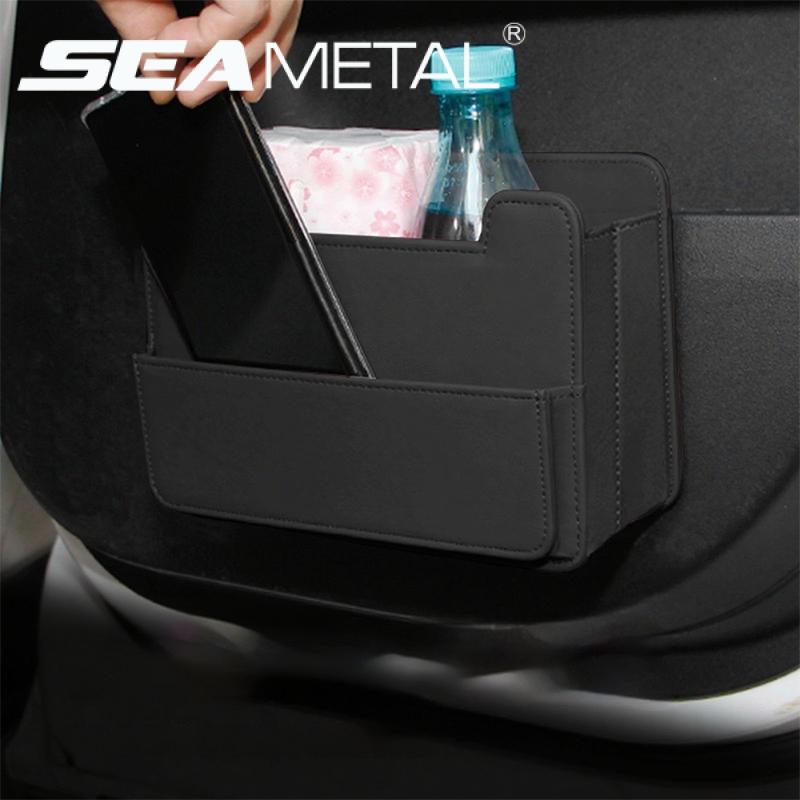 SEAMETAL Car Interior Storage Organizer Foldable Leather Trash Bin Seatback Hanging Multi Pocket Car Door Storage Box Accessories