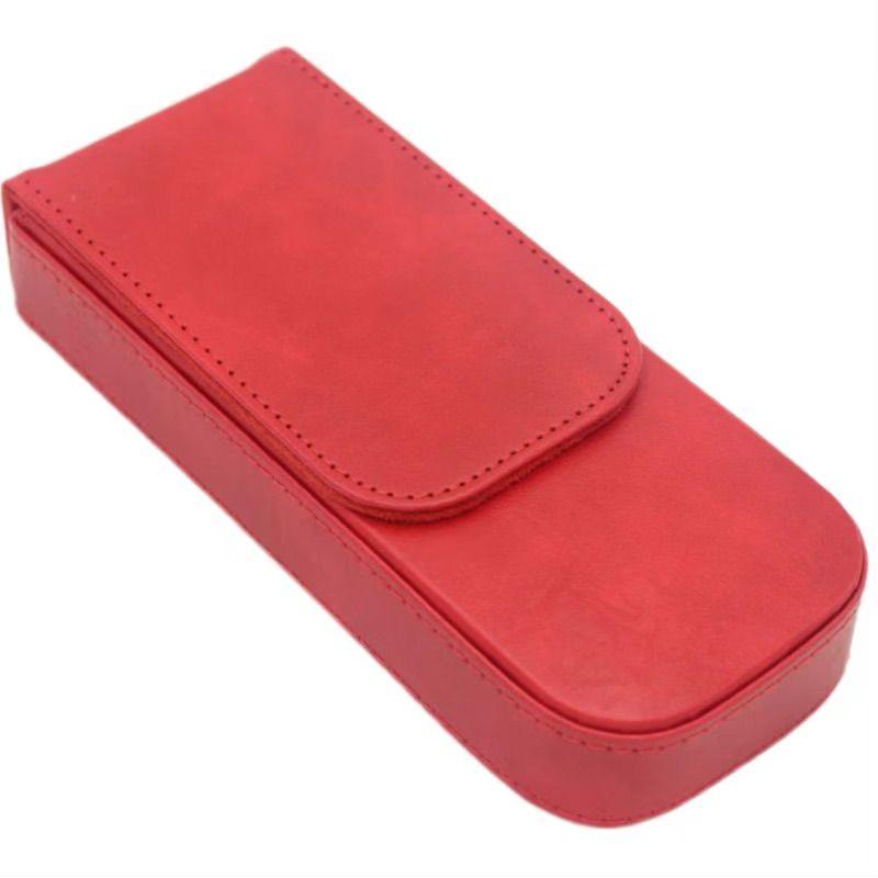 Retro Leren Pennenetui met 3 Sleuven, Handgemaakte Magnetische Pennenopbergdoos rood