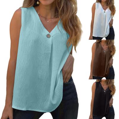 Women's Color Sleeveless V-neck Button Casual Versatile Top