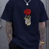 Skeleton Hand Rose Graphic Unisexs Casual Cotton Crew Neck Tshirt Summer Short Sleeve Tee