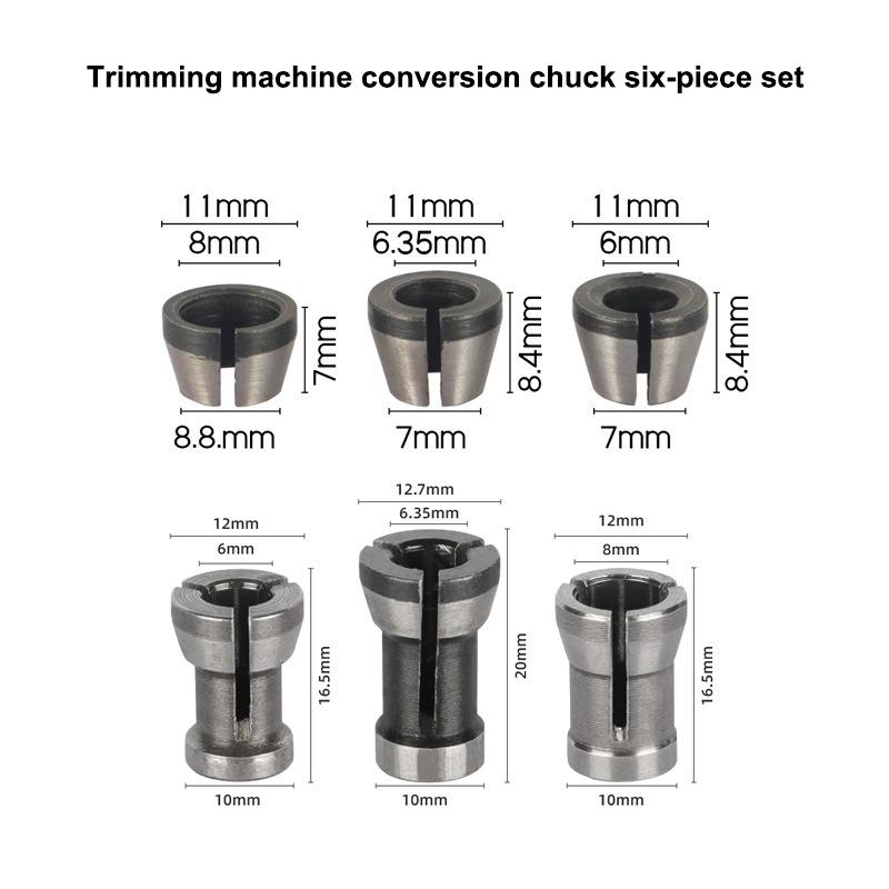 1 sada M17 6/6,35/8 mm kleštinový sklíčidlo adaptér s maticí kovové gravírování ořezávací stroj frézka fréza příslušenství