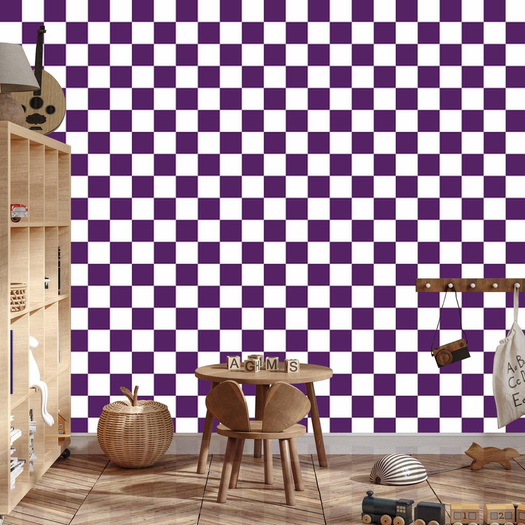 Checkerboard Wallpaper White and Plum for Living Room and Bedroom 50x1000