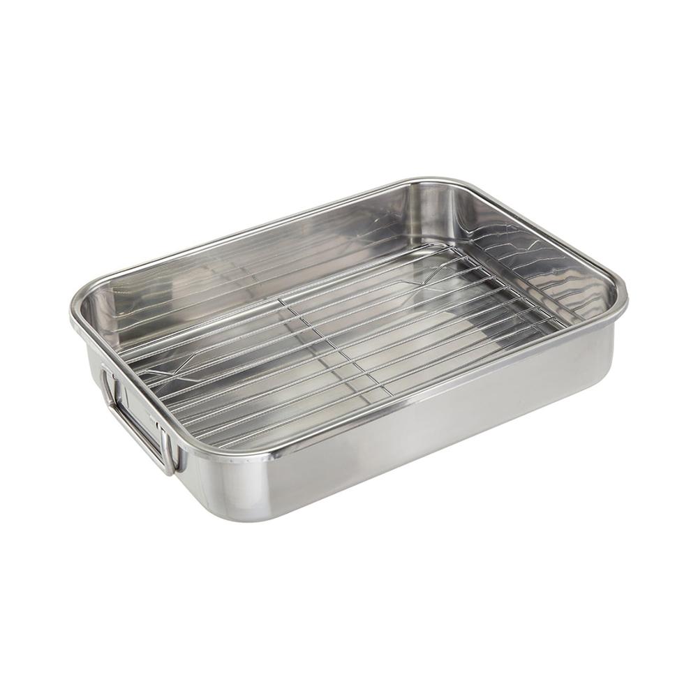 1 Set Stainless Steel Roasting Tin with Rack Perfect for Roasting Large Amounts of Meat or Vegetables for Christmas Kitchen Tool