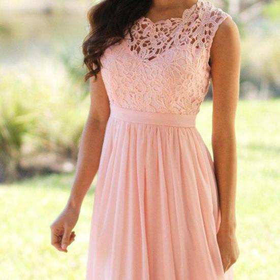 O-neck Waist Tight Sleeveless Draped Hem Chiffon Dress Elegant Crochet Lace Patchwork Long