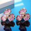 Cute Female White Pearl Purple Enamel Gold Color Flower Stud Earrings Lovely Bridal Wedding  For Women