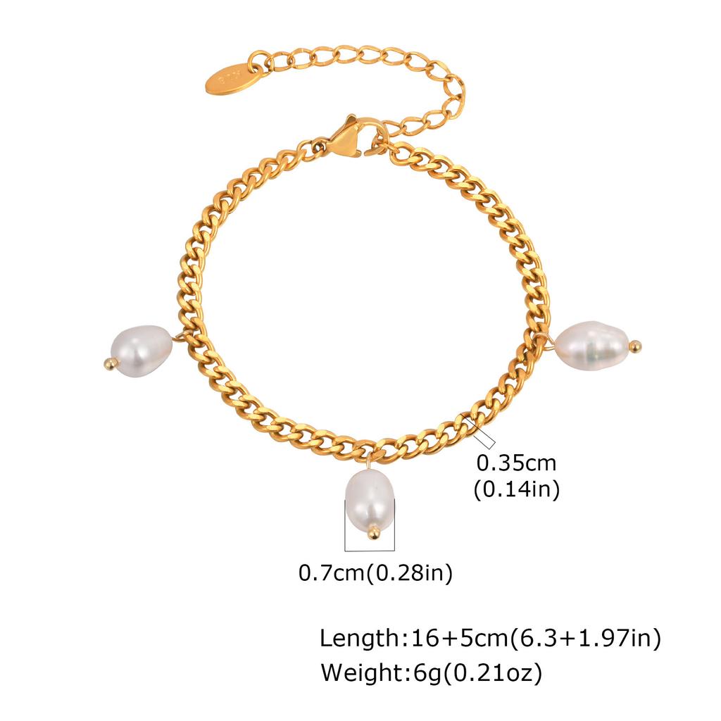 Fashion Jewelry Stainless Steel Imitation Pearl Gold Bracelet Elegant Accessories 2367