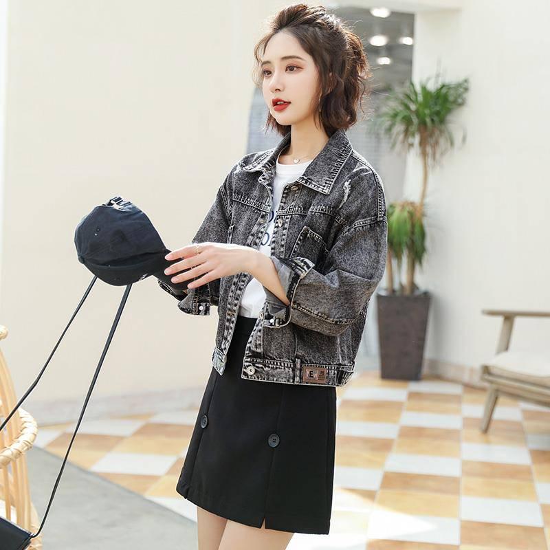 Denim Jacket Women Grey Loose Coat Casual Vintage Bomber Jackets Female Outwear 2019 Autumn Jackets