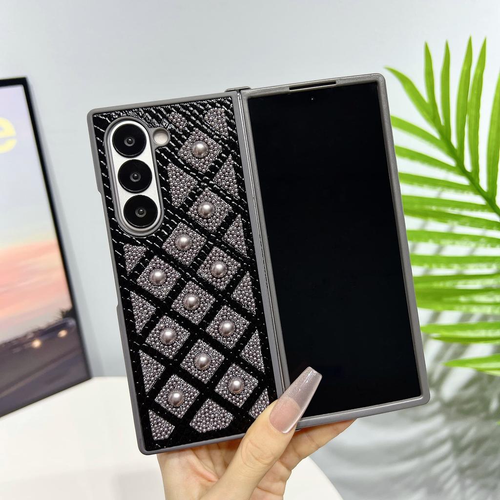 Shockproof Glitter Case For Samsung Galaxy Z Fold3 Fold4 Fold5 Fold6 Pearl Droplets & Diamond Grid & Military-Grade Drop Protection