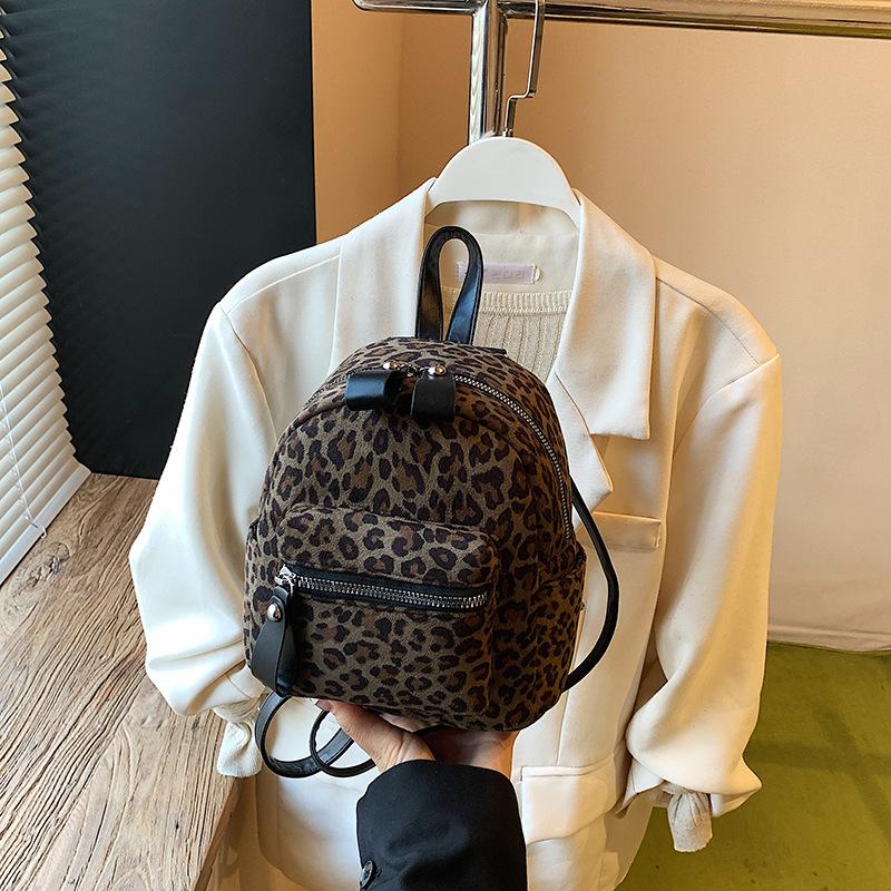 Leopard print backpack female fashion student class schoolbag street trend light travel small backpack