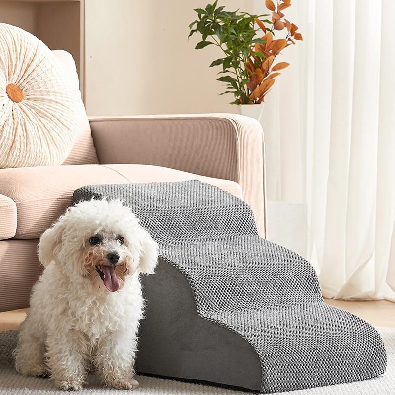 Ramp Stairs Dog Cat Stair Non-Slip Pet Ramp Stairs Dog Ramp for Bed Pet Dog Steps 3 Tiers Training Stair Removable Washable