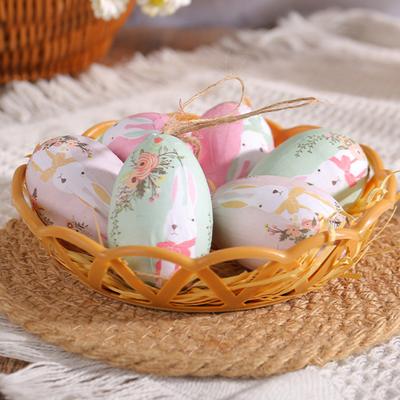 7Pcs/Set Colorful Bunny Painted Plastic Easter Eggs with Basket Hanging Pendant DIY Easter Egg Crafts Home Easter Party Supplies