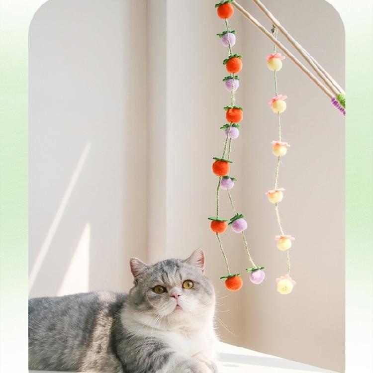 Boredom Cats Chasing Toy with Felt Fruit Ball And Natural Rope Teaser Wand Enrichment Toy For Climbing Hunting Activity