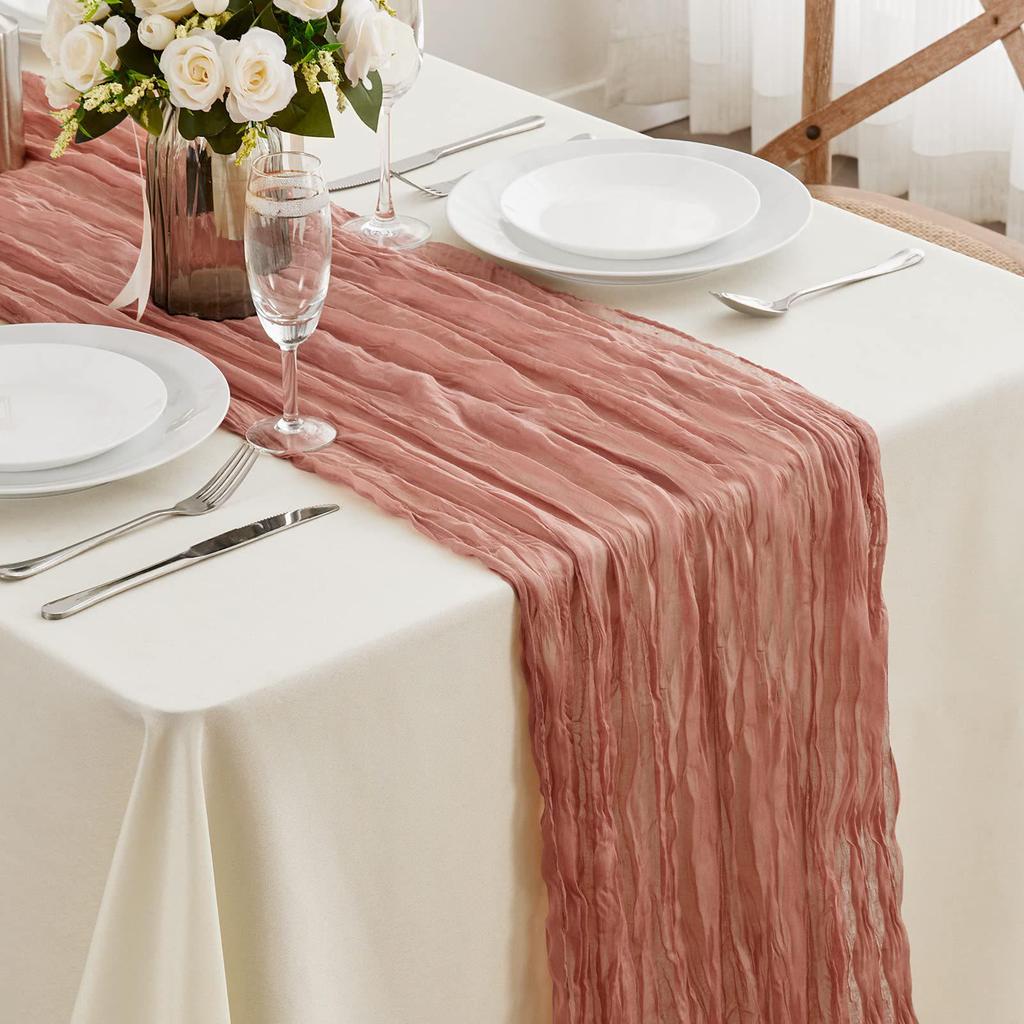 Bohemian Crinkled Cheesecloth Table Runner - Bali Yarn Style for Weddings and Parties