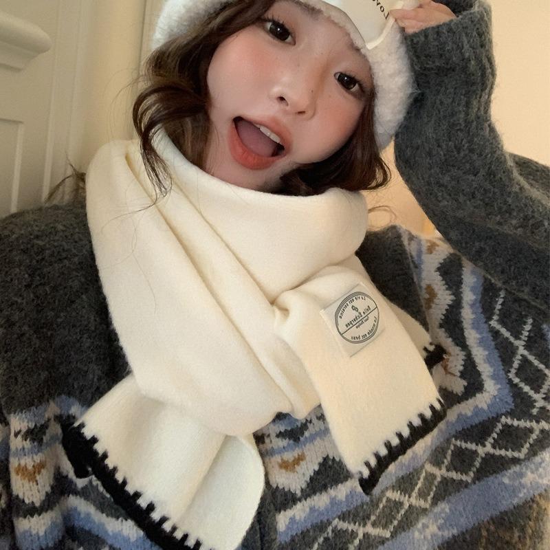 White wool versatile soft waxy knitted scarf women's winter warm long scarf casual couple