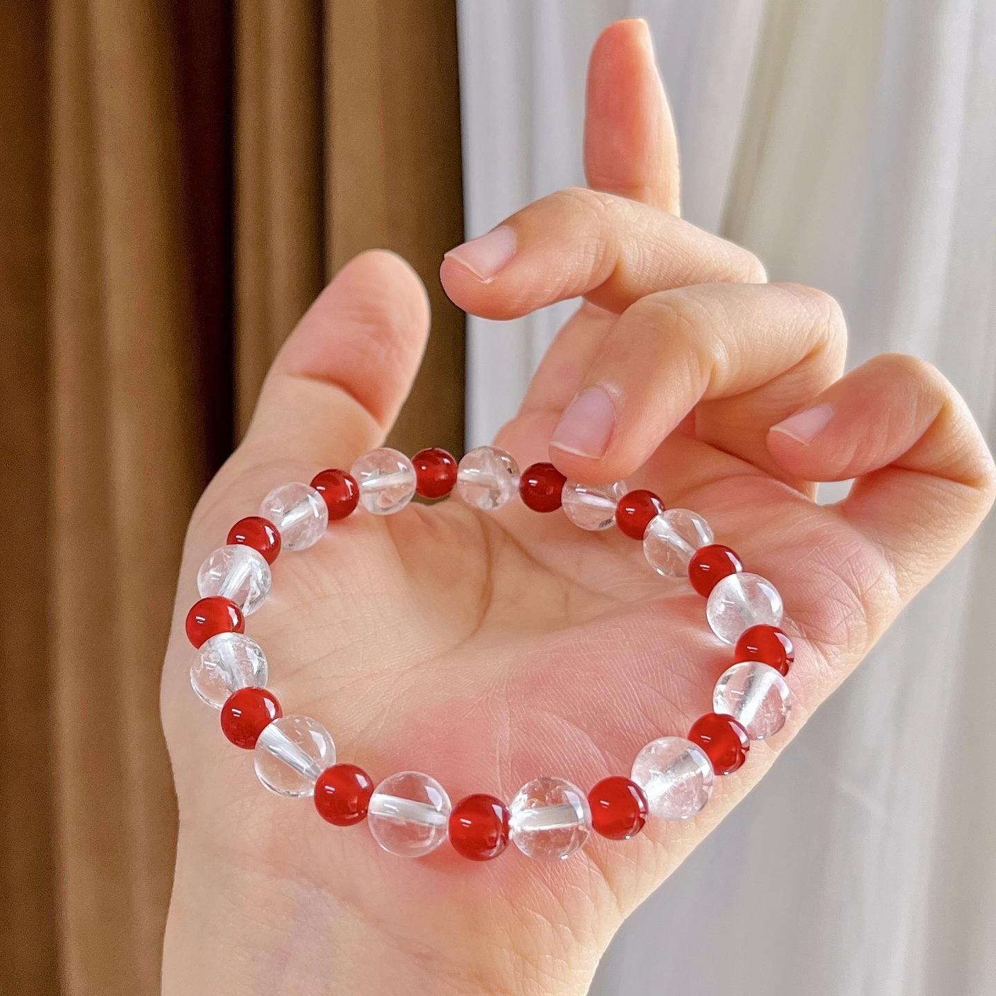 6Mm Natural Carnelian White Crystal Design Contrast Bracelet Bracelet