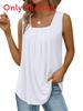Sleeveless Square Neck Tank Top For Women With Wrinkled Design For Casual Wear