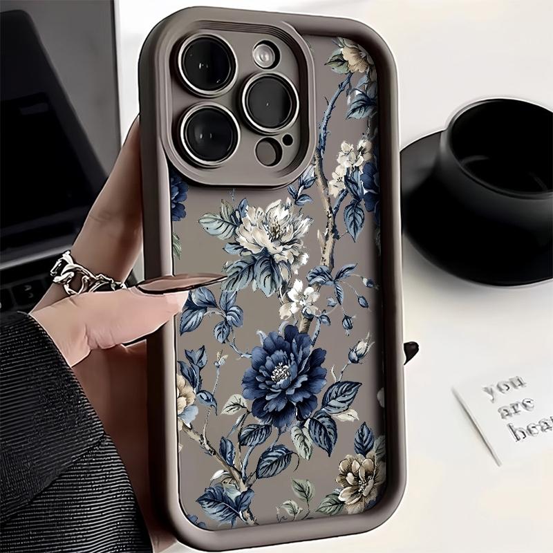 White and Blue Floral Branch Phone Case For Xiaomi Redmi Note 14 13 Pro Plus 5G 12 11 10 Pro 4G Redmi 13 14C 13C 12C Candy Cover