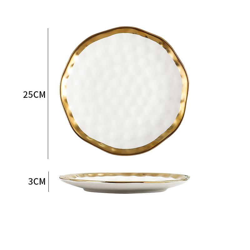 Irregular Gold-plated Edge Ceramic Steak Plate Salad Plate Dessert Plate Matte Thick Soup Bowl Restaurant Creative Tableware