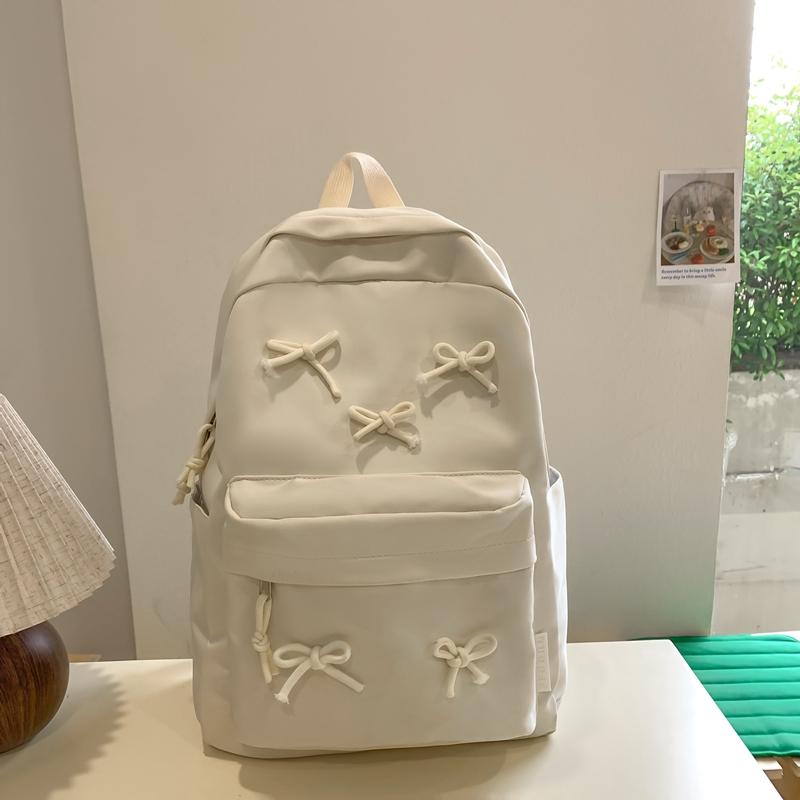 Large Capacity Student Bag Solid Color Women's Bow Backpack for Girls Computer Bag