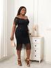 AOMEI Schwarze Quastenkleider Damen V-Ausschnitt Schulterfrei Sexy Bodycon Abendparty Fransensaum Outfits