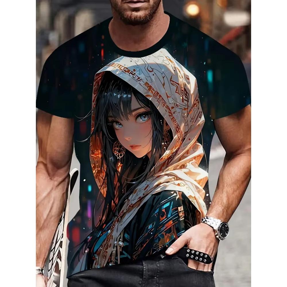 Men's T-Shirt Anime Samurai Girl 3D Print T Shirt Fashion Men Women Loose Casual Top Japanese Korean Style Street Trend Tee