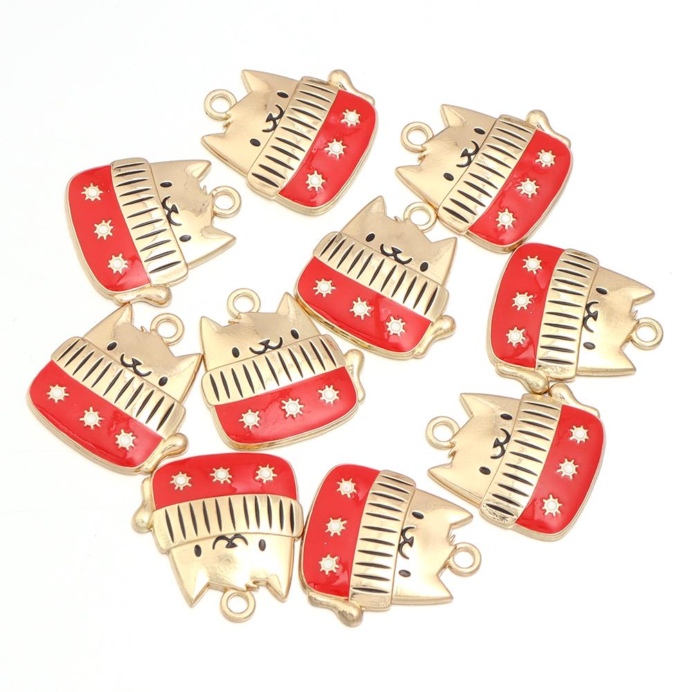 10pcs Alloy Enamel Christmas Charms Cute Xmas Pet Dog Bone Pendants For Jewelry Making DIY Earrings Necklace Gifts Accessories