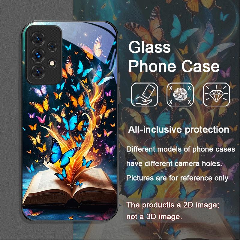 

Beautiful Forest Butterfly Book Printed Tempered Glass Phone Case for Samsung Galaxy A56 A72 A55 A54 A53 A52 A36 A15 A14 Covers Galaxy A55 5G