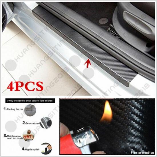 4pcs Car Door Sill Scuff Carbon Fiber Stickers Welcome Pedal Protect Accessories