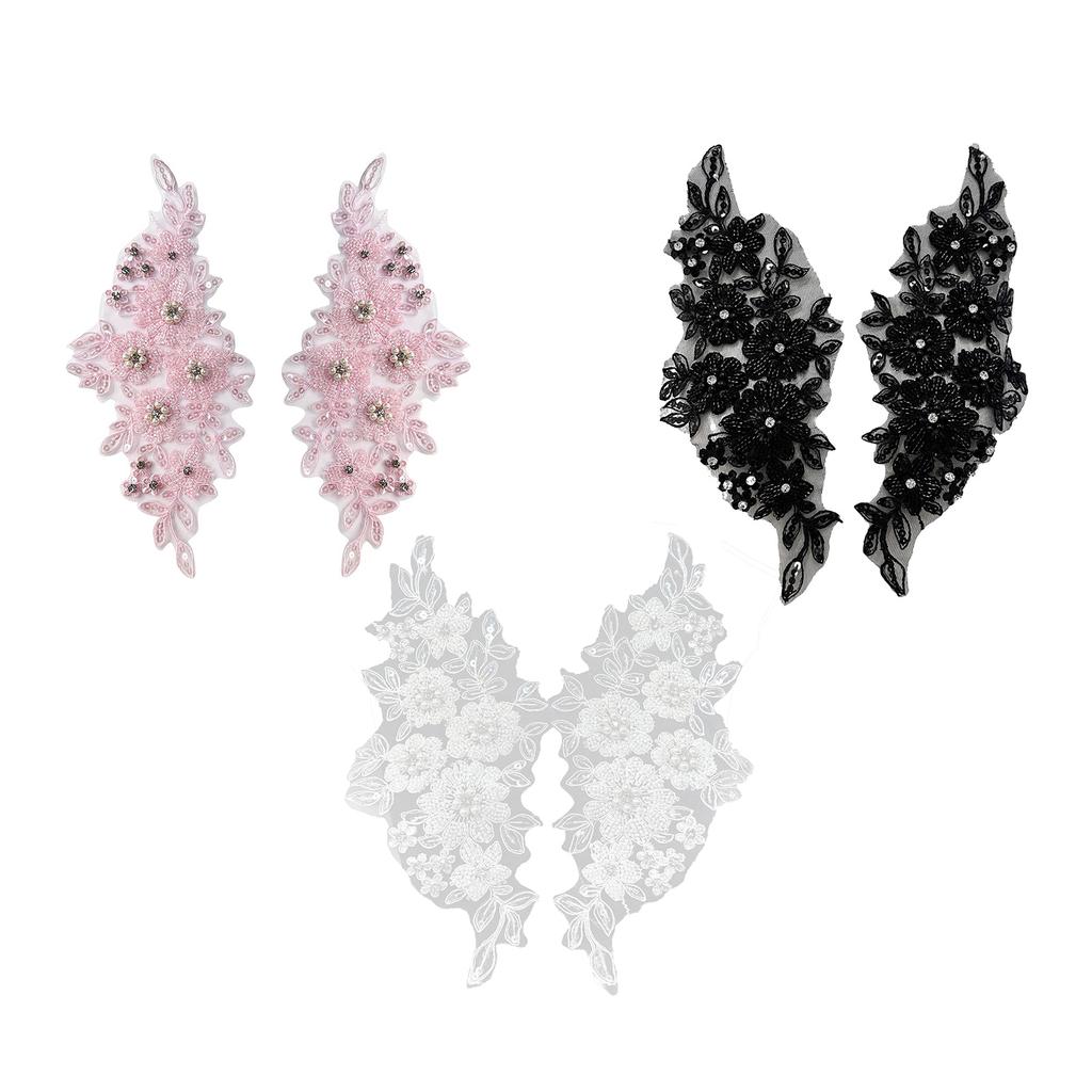 Flower Embroidered Lace Applique Beads Rhinestones Applique Sew On Patches Applique for Wedding Gown Evening Dress