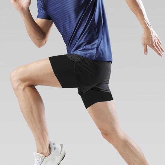 Men Beach Shorts Loose Double Layers Quick Dry Conservative Breathable Swimming Elastic Waist Plus Size Solid Color Swimming Trunks Water Sports