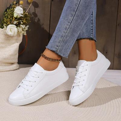 Leisure Sneakers Woman Flats Solid Leather Lace Up Round Toe Shoes for Women Flat Platform Vulcanize Shoes Plus Size