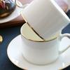 White Bone China Coffee Cup and Saucer, Lightweight Porcelain Espresso Cups with Gold Trim,Ceramic Tea Cup Coffee Mug,1 Set