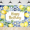 1 Zitrone Geburtstag Hintergrund, blaue Fliesen Marokkanischer Mittelmeer Hintergrund, Capri Zitrone Geburtstag Banner Fotografie Backgr