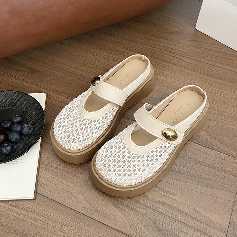 

Silver mesh thick-bottomed Birkenstock bag head half slippers women s outer wear heightening summer 2025 new with skirt cool slippers 35