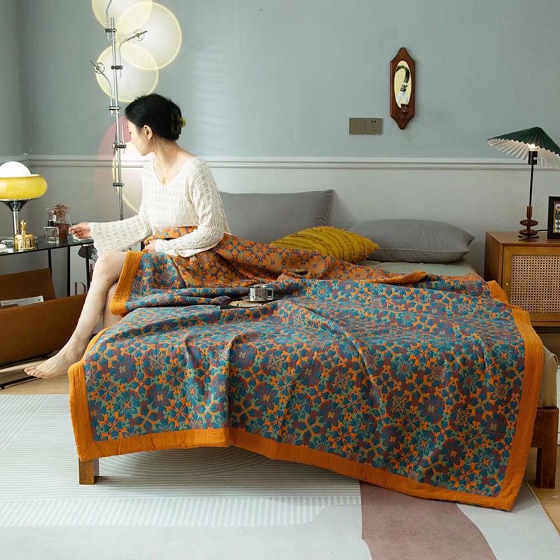 Luxe Drie-Laags Katoenen Gaas Jacquard Plaid – Ademend Multifunctioneel Dekbed voor Zomer, Moeder en Baby.