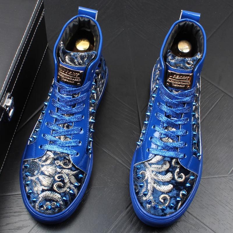 

Мода Мужская Мода Повседневные Ботильоны Весна Осень Заклепки Роскошный Бренд Кроссовки Мужские Высокие Панк Стиль Обувь Zapatos Hombre a8 44