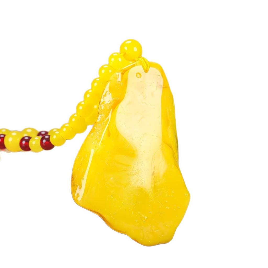 Amber Beeswax Chicken Fat Yellow Pendant Necklace: Unisex Simple Style, Second Generation Handcrafted.