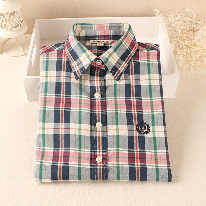 

Kumeiya Осенние клетчатые рубашки Женский студенческий стиль Женские блузки Рубашки с длинным рукавом Блузки из 100% хлопка Рубашки Женские офисные топы S