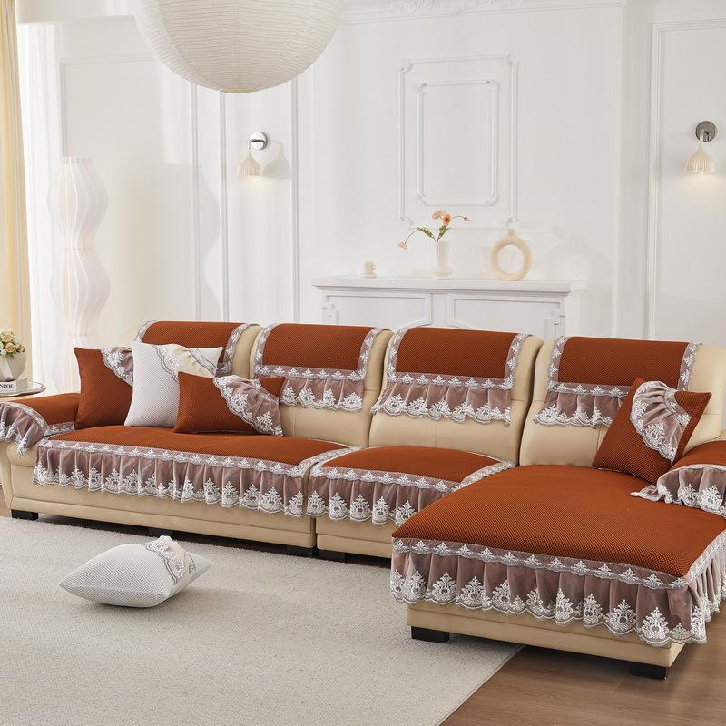 

Кожаная подушка для дивана, универсальная для всех сезонов, нескользящая и дышащая, чехол для дивана в европейском стиле в минималистском стиле, тканевый чехол для спинки 55*55cm+Skirt15cm