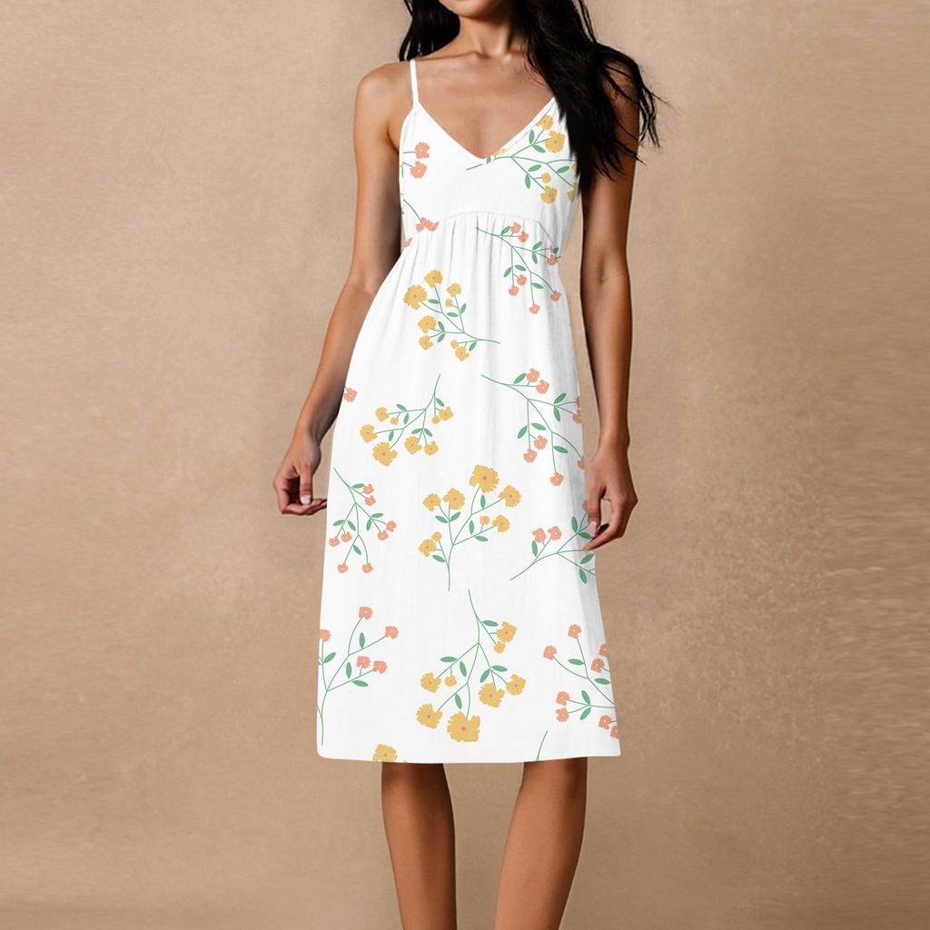 Women's Spaghetti Strap Backless Bow Loose Casual Beach Holiday Dress Sundress