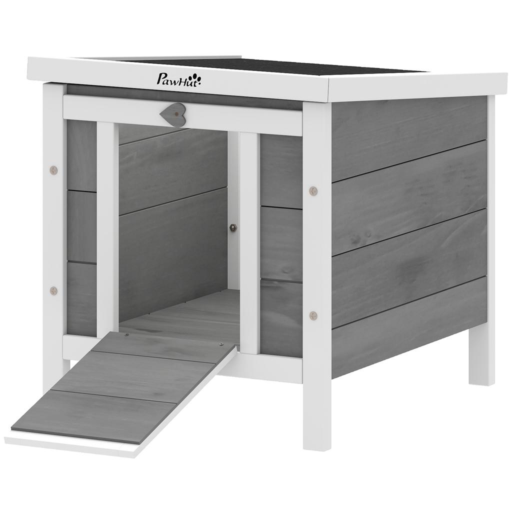 Rabbit Hutch Rabbit Cage with Ramps/Door, Opening and Waterproof Roof - In Fir Wood 51 X 42 X 43 Cm Grey and White