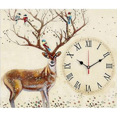 Round Drill 5D Diy Diamond Painting Orologi e orologi con cervo Sika a punto croce