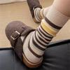 Socks, Vintage Socks, Color-blocking Striped Mid-calf Socks for Women, Breathable Autumn and Winter Pile Socks