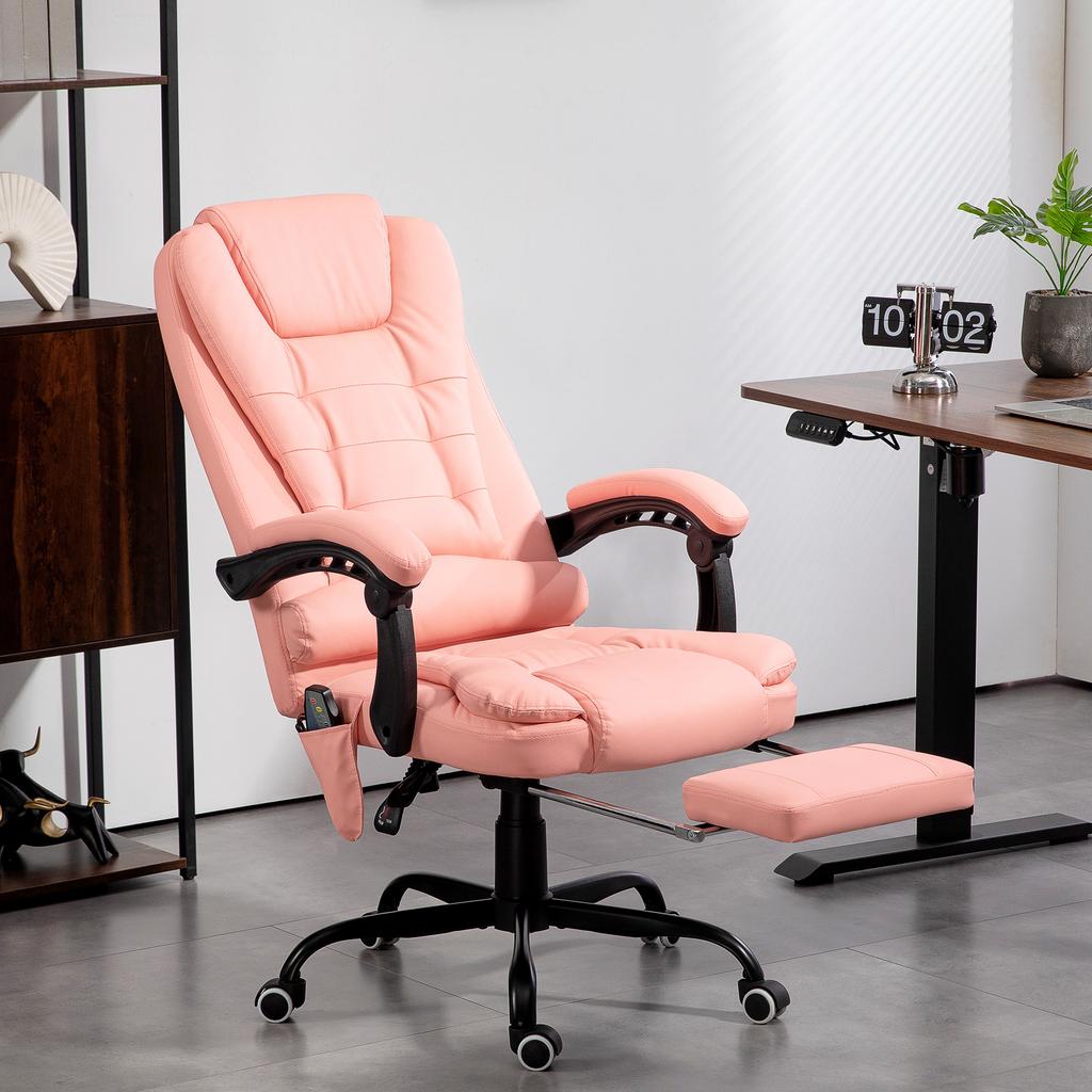 Massage Office Chair, 7 Vibration Points, Adjustable Footrest & Backrest, up to 120 kg, Leather Look, Pink